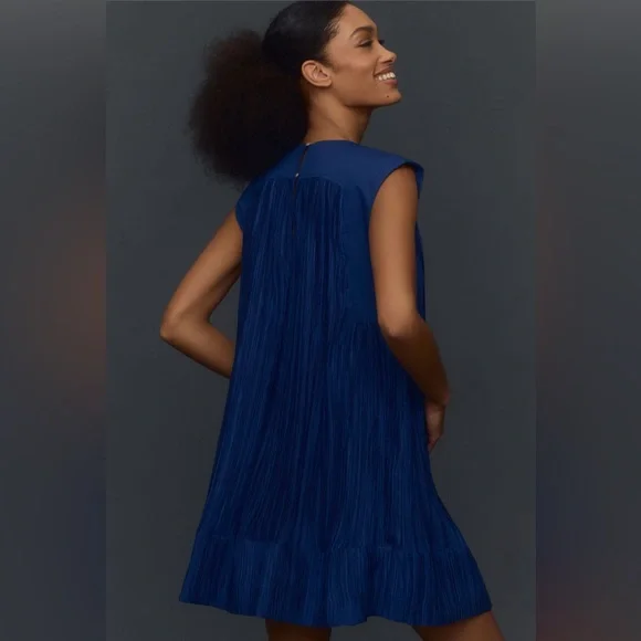 ✨ Anthropologie Cap-Sleeve Plissé Mini Dress Sz S